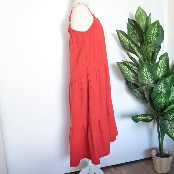 Xirena Cara Red Cotton Gauze Tiered Spaghetti Strap Sleeveless Midi Dress Medium - Picture 11 of 16